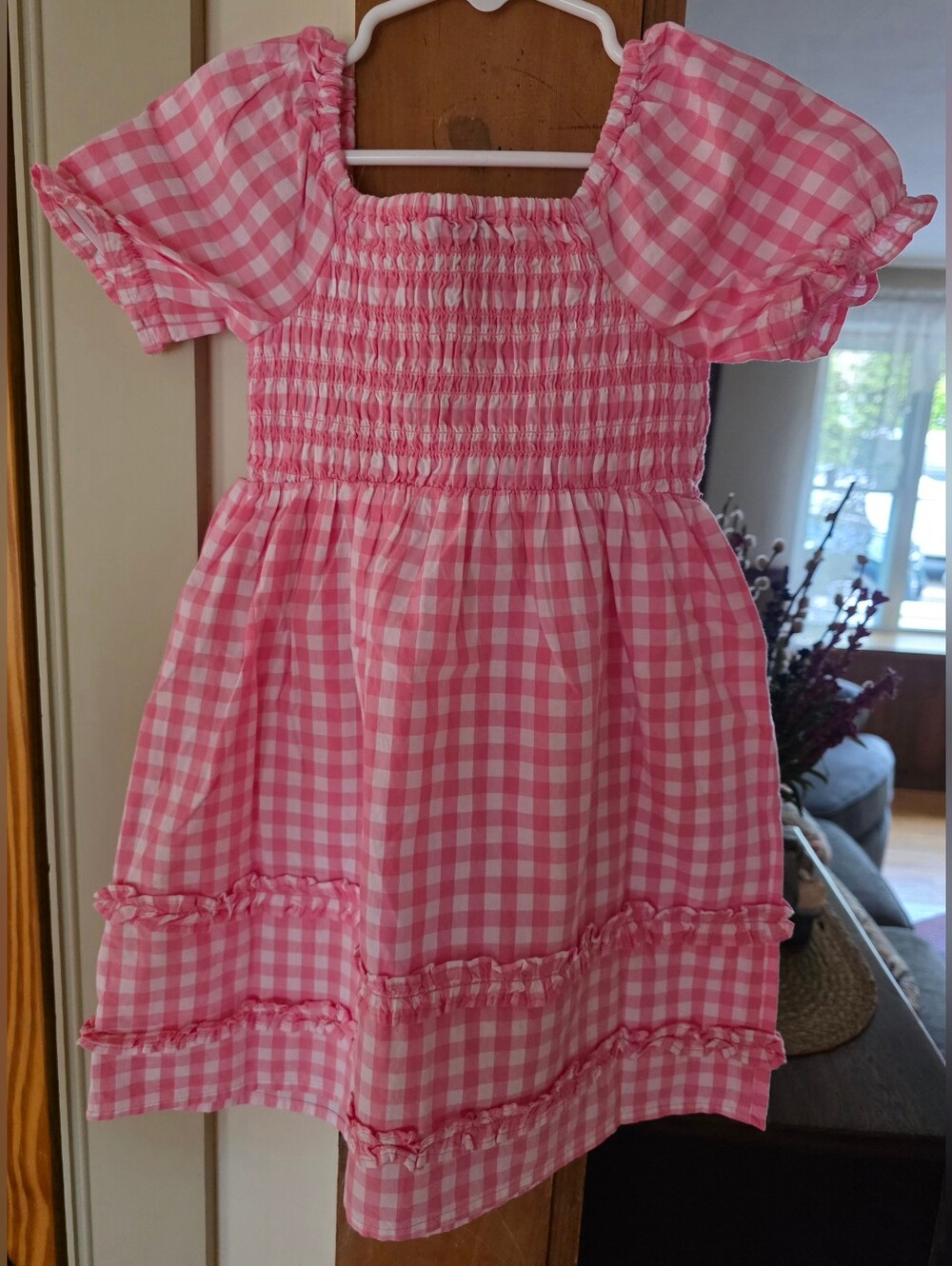 The Children's Place Pink Gingham Smocked Puff-Sleeve Dress